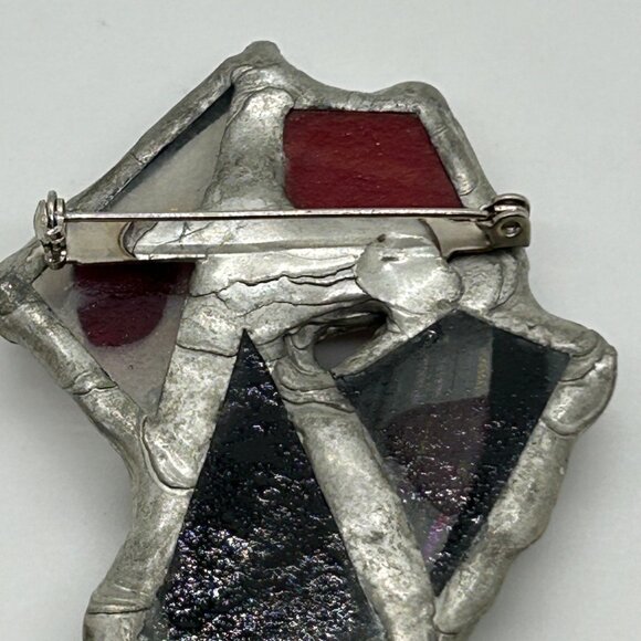Abstract Modernist Handmade Brooch Stained Glass Brutalist Style Geometric OFAK - Picture 11 of 16